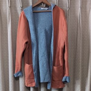 Women's Size XL Kleio Orange & Gray Open Hooded Sweater Jacket With Pockets
